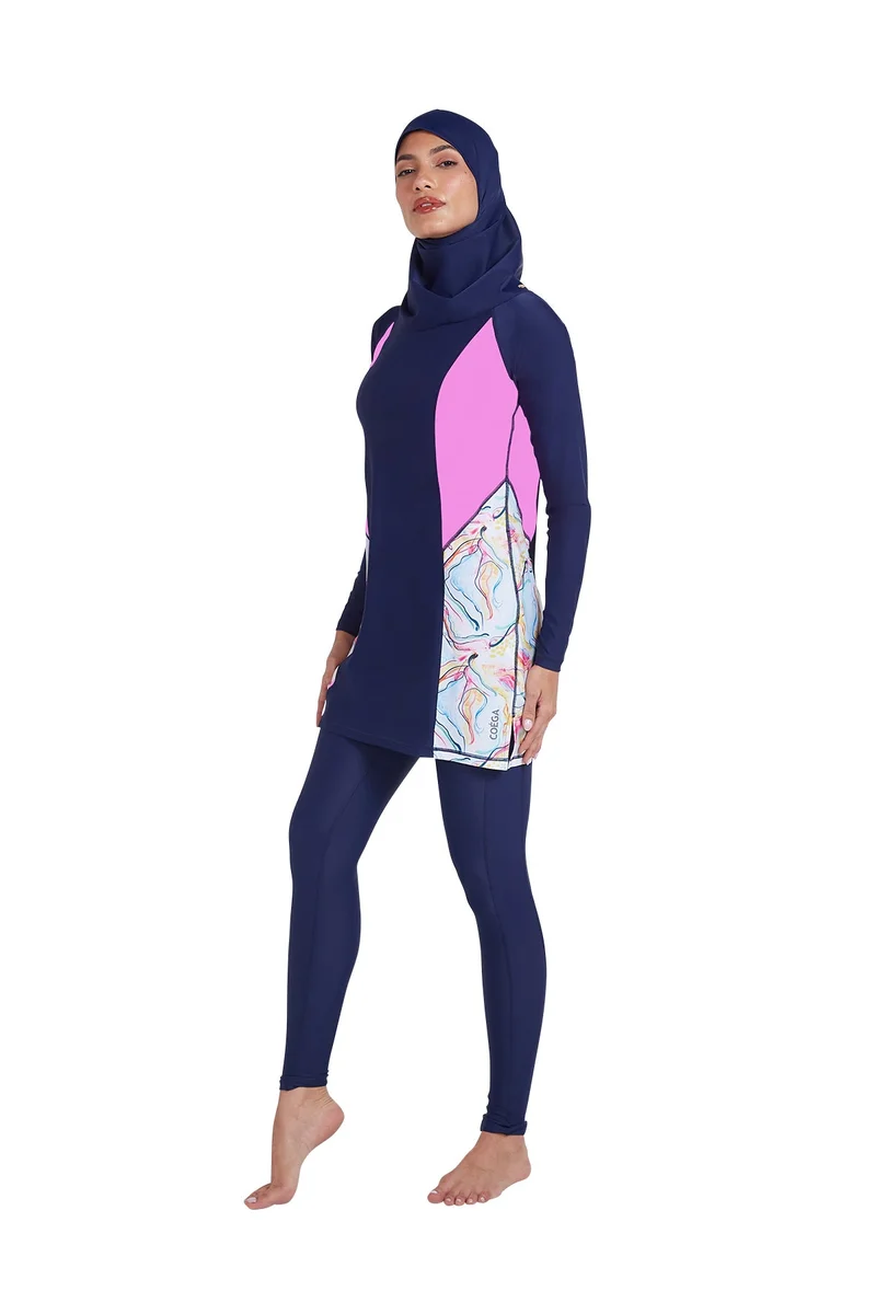 COEGA SUNWEAR  COEGA  Ladies Ladies Modest 3pc Swim Set - Blue Pink Marble for Women | Best Price UAE